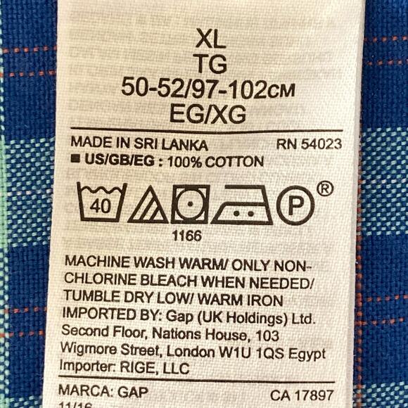 Gap Blue Aqua Plaid Woven Cotton Button Down Shirt Men's Size XL Casual - Picture 6 of 6